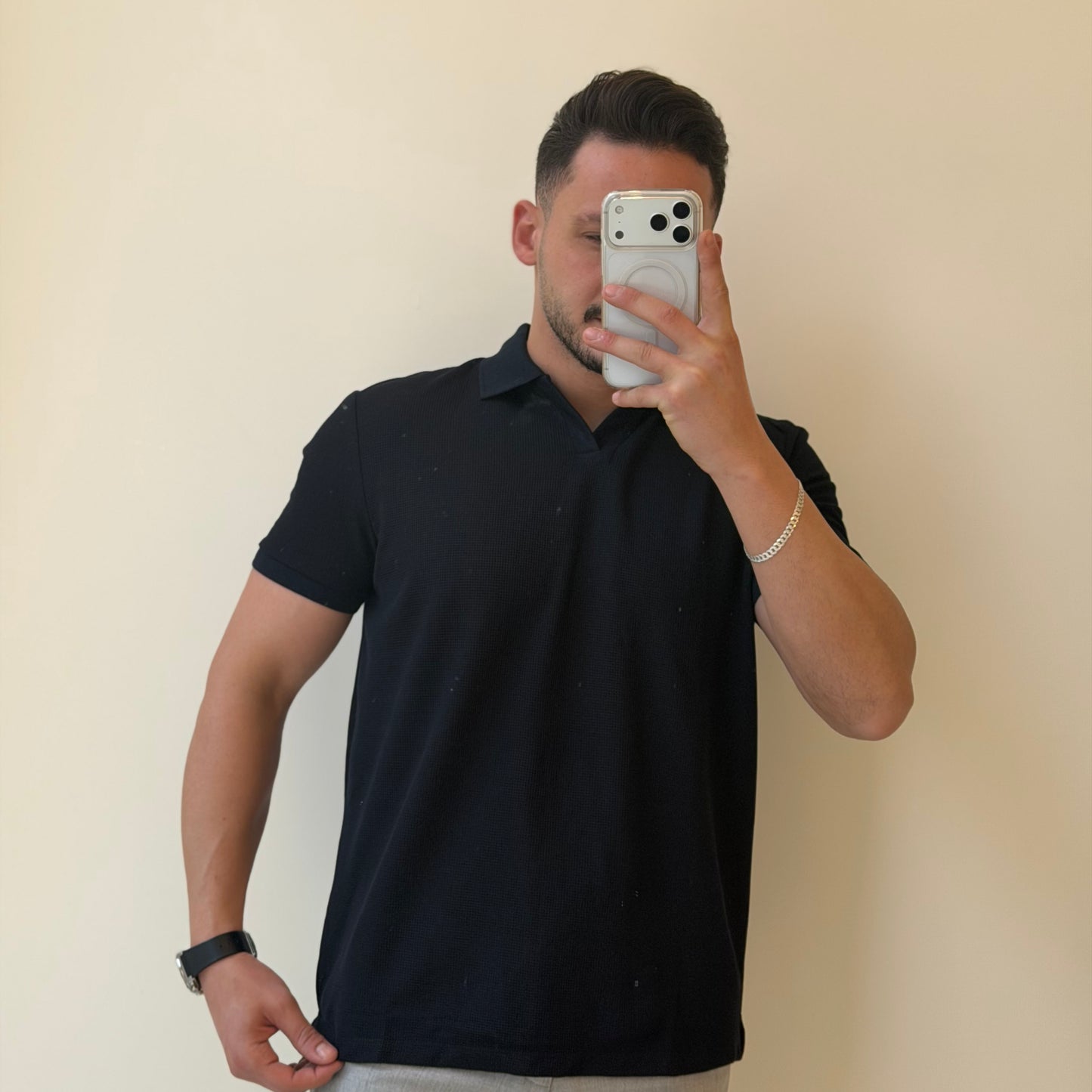 No Buttons Textured Polo