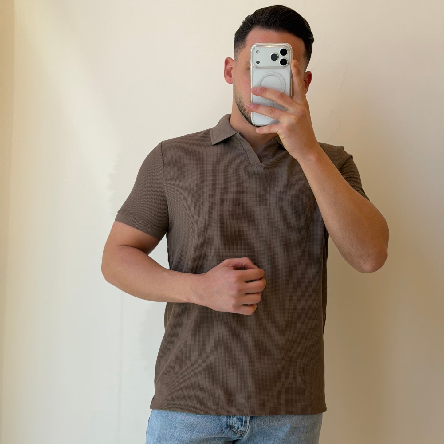 No Buttons Textured Polo
