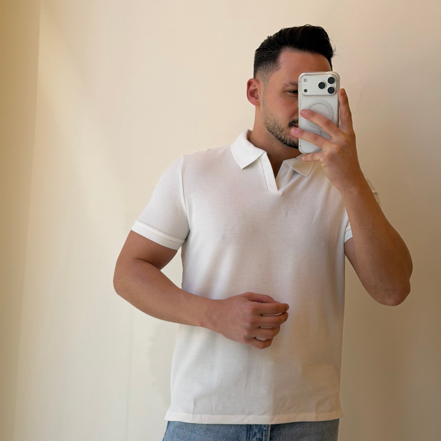 No Buttons Textured Polo