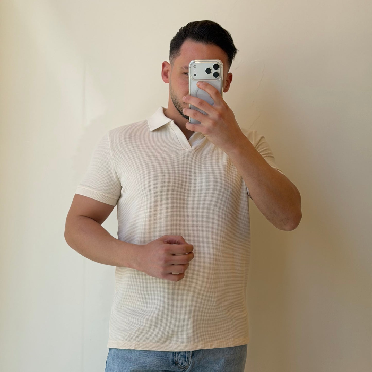 No Buttons Textured Polo