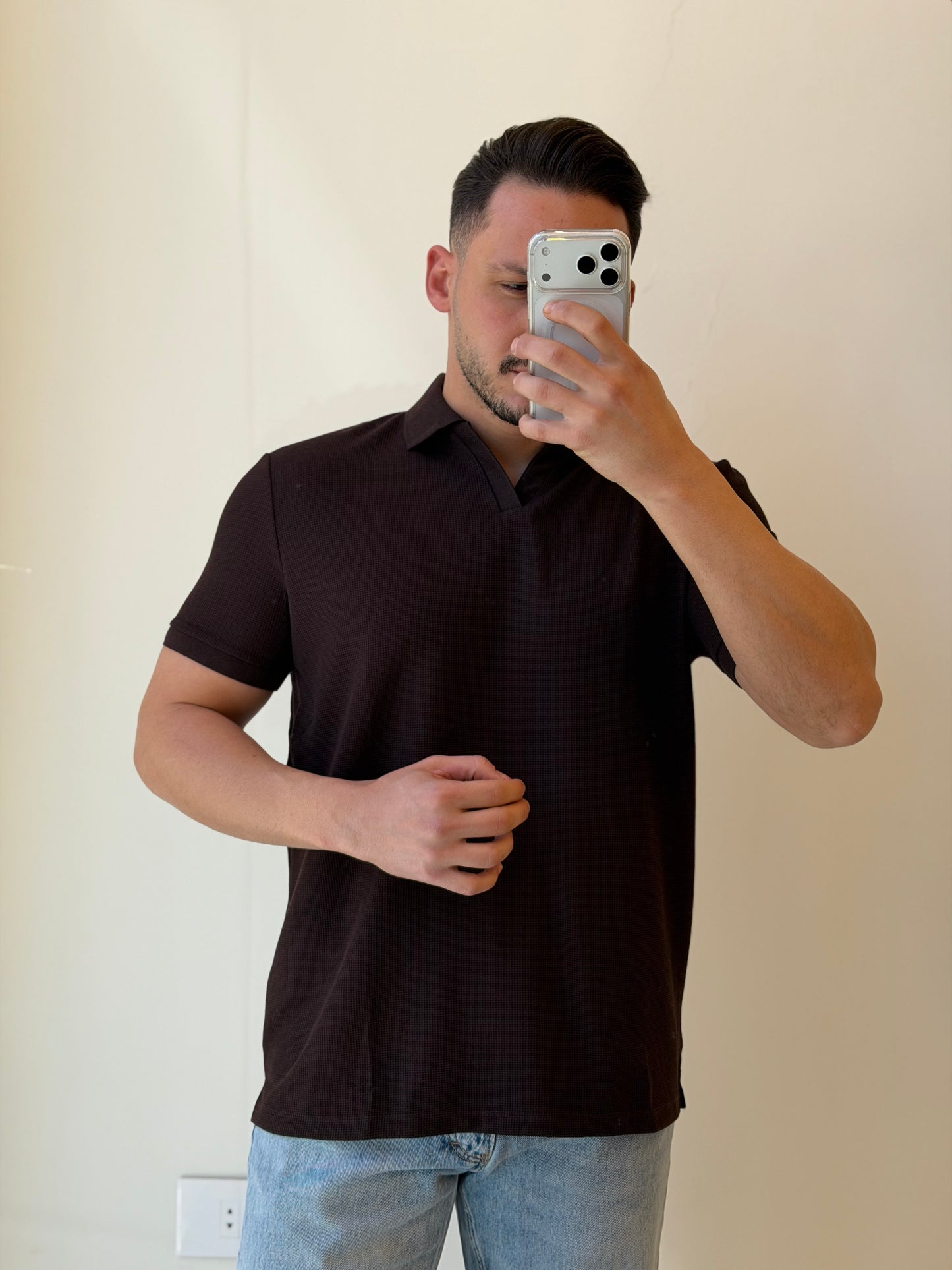 No Buttons Textured Polo